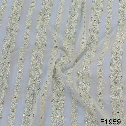 Dyeable Thread Sequins Embroidered Georgette Fabric - F1959